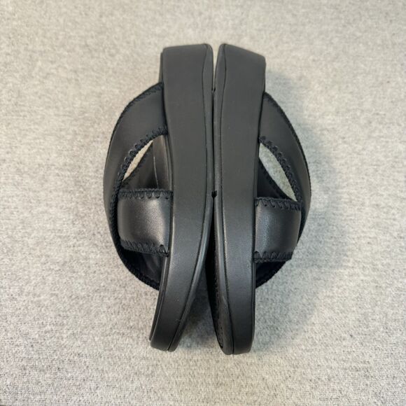 FitFlop Sandals Women 10 Black F Mode Crochet Trim Platform Slides Walk Comfort - Picture 7 of 8